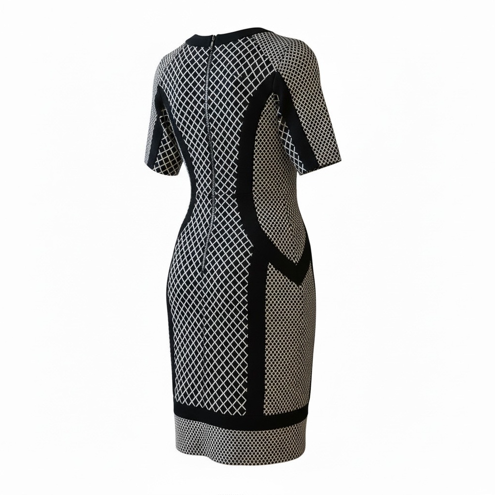 BCBGMaxAzria Black and White Patterned Midi Dress - Picture 2 of 4